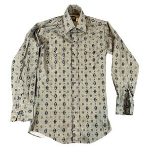 VTG Panhandle Slim Men Western Pearl Snap Shirt Geometric Diamond USA Small 14.5